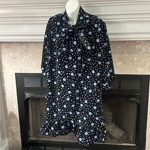 Who What Wear Size Large Black & Blue Polka Dot Bow 3/4 Sleeve Shift Dress EUC